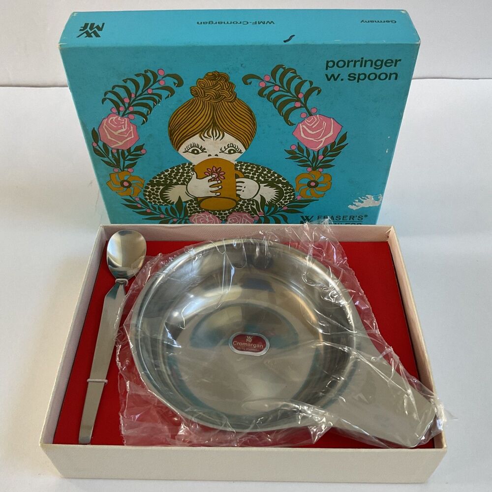 WMF Cromargan Fraser’s Stainless child’s Porringer bowl & Spoon Set Germany New